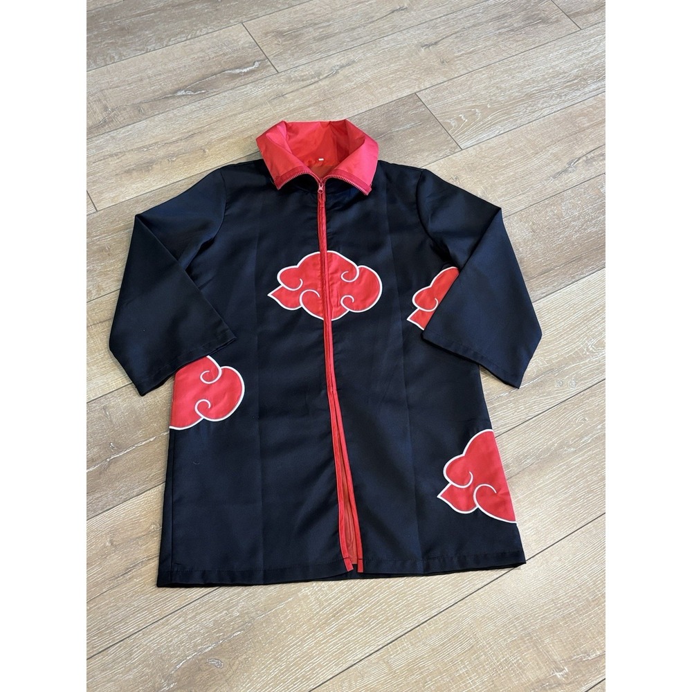 Naruto Akatsuki Cosplay Cloak Robe Black Red Cloud Anime Costume Zipper Front